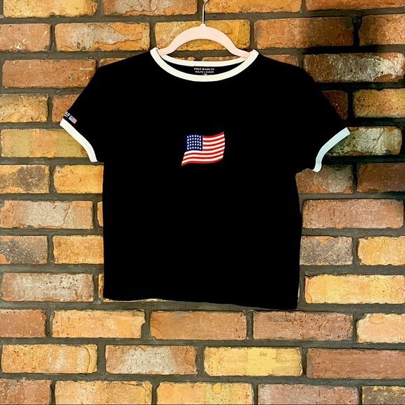 Ralph Lauren Polo Jeans U.S.A Flag Embroidered Black T-Shirt - Picture 2 of 4